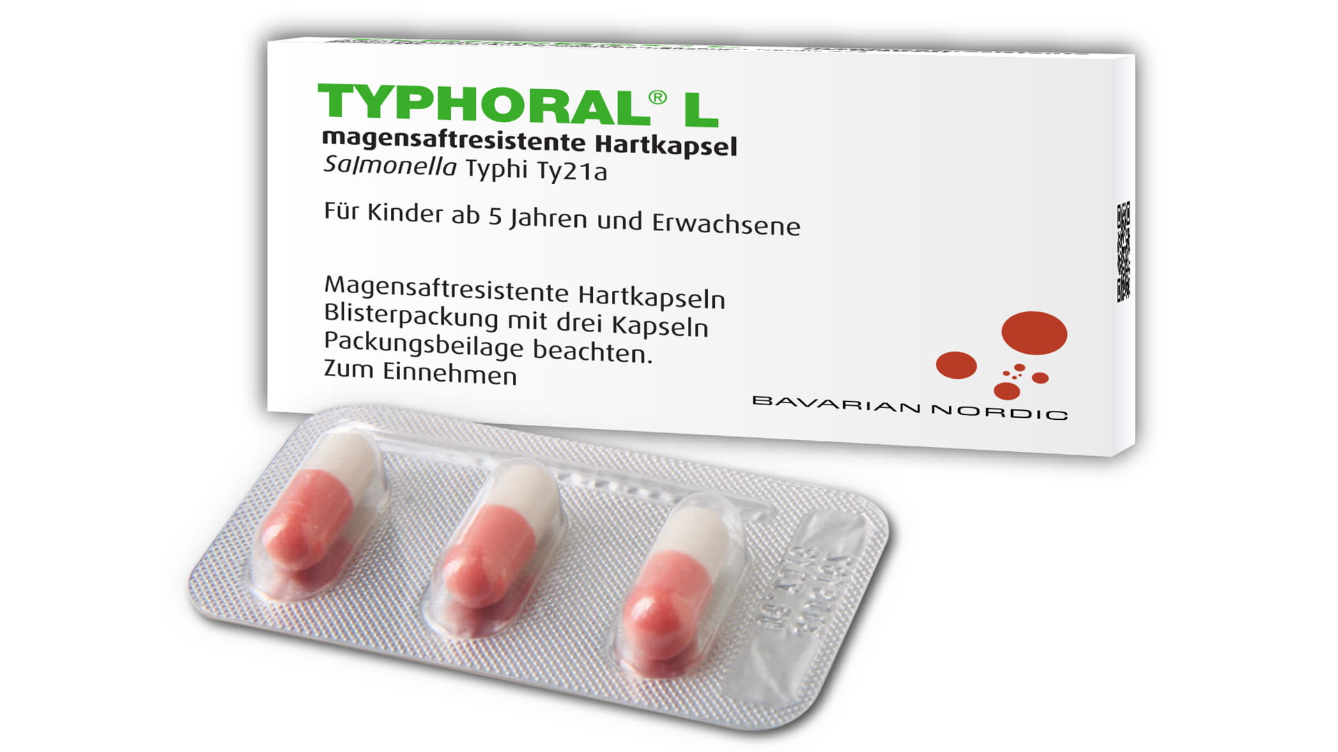 Verpackung von Typhoral® L einschließlich Abbildung der Blisterpackung.